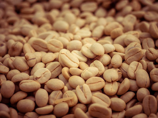 green coffee beans macro with filter effect retro vintage style