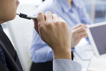 People that presentation using electronic tablet