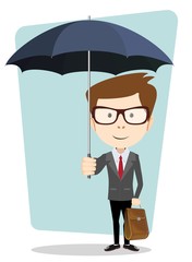 Businessman hiding from the rain under an umbrella, vector
