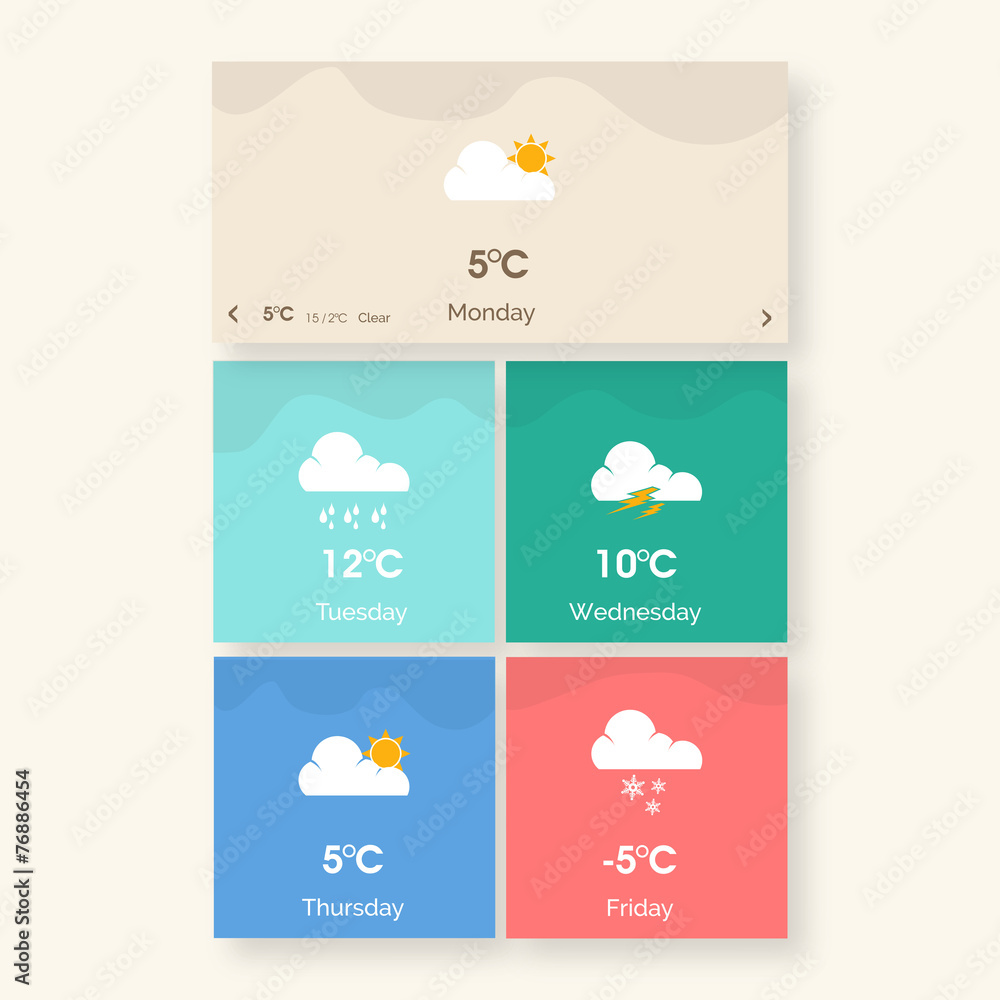 Poster weather web application layout for mobile user interface.