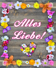 Alles Liebe - Blumen auf Holz