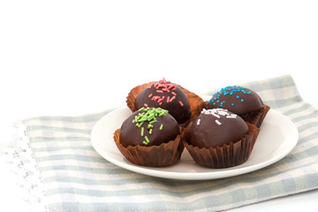 Chocolate balls isolated on white background