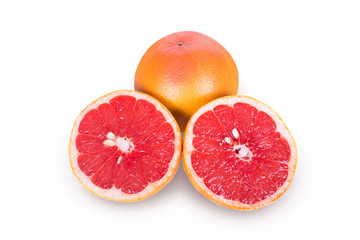 Two halves of a grapefruit