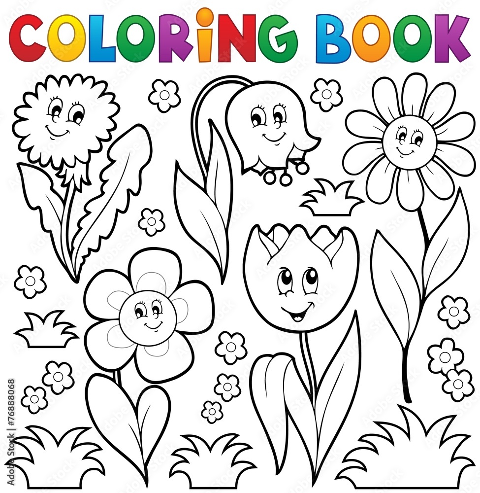Fototapete Coloring book with flower theme 6