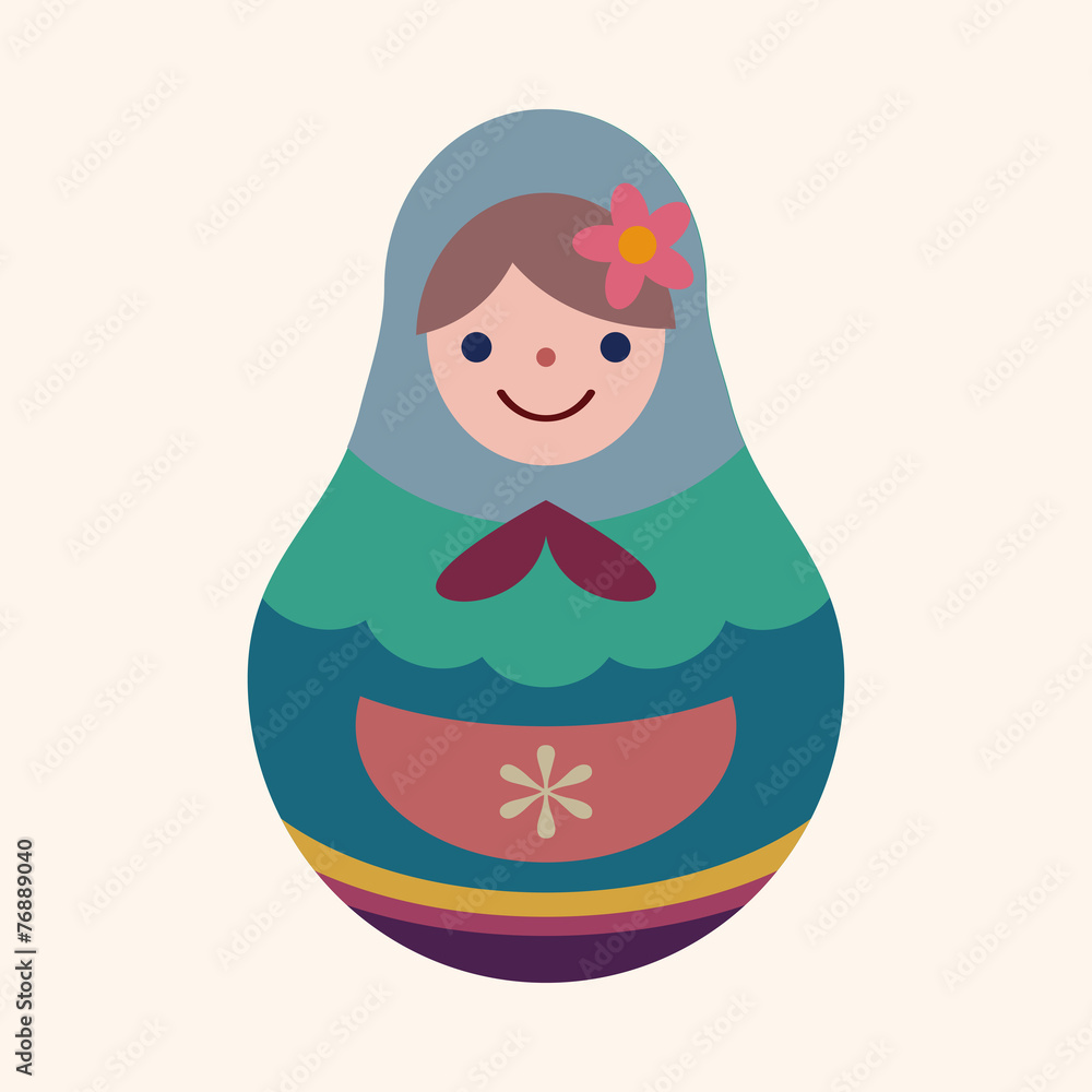 Wall mural Matryoshka , Russian traditional wooden doll, vector pattern, fl