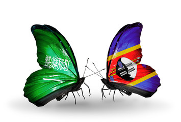 Two butterflies with flags Saudi Arabia and Swaziland