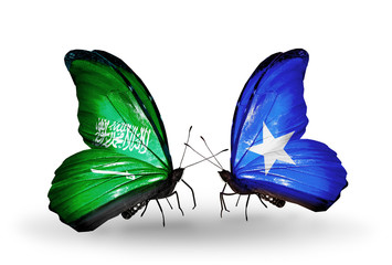 Two butterflies with flags Saudi Arabia and Somalia