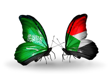 Two butterflies with flags Saudi Arabia and Sudan