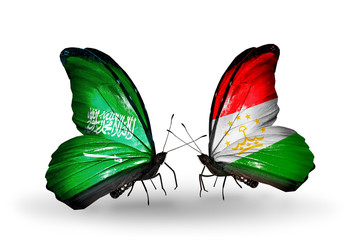 Two butterflies with flags Saudi Arabia and Tajikistan