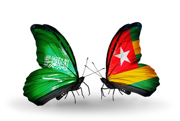 Two butterflies with flags Saudi Arabia and Togo