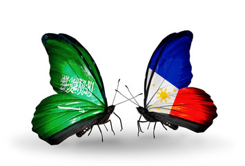 Two butterflies with flags Saudi Arabia and Philippines