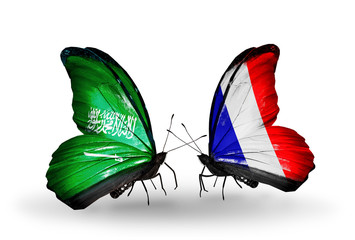Two butterflies with flags Saudi Arabia and France