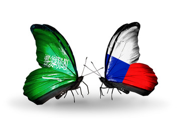 Two butterflies with flags Saudi Arabia and Czech