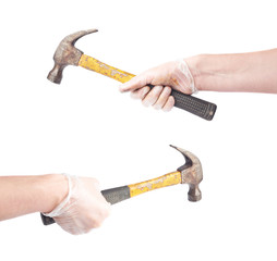 Worker's caucasian male hand holding tool