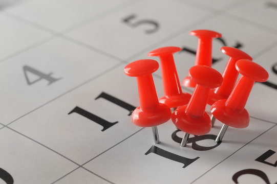 Wall Calendar With Red Push Pin