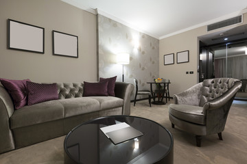 Living room interior in the evening