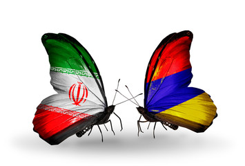 Two butterflies with flags Iran and Armenia