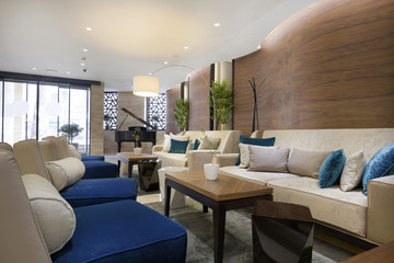 Hotel lobby cafe interior