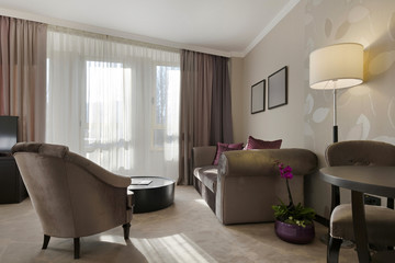 Bright sunny living room interior