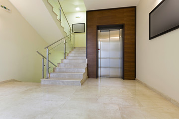 Lobby interior with elevator door 