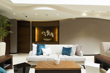 Hotel lobby cafe interior
