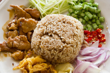 Mixed cooked rice with shrimp paste sauce