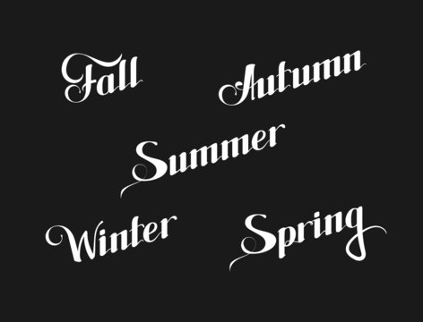 vector typographic illustration of handwritten seasons of the