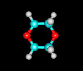 Dioxane molecule isolated on black