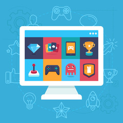 Vector online and mobile game icons