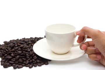 Cup of coffee and coffee beans