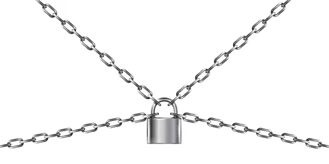 Foto op Plexiglas Metal chain and padlock, isolated on white © rustamank