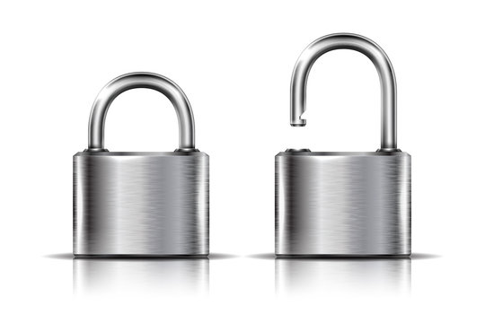 Two icons -- padlock in the open and closed position, isolated