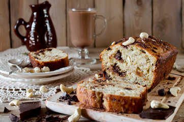 Banana cupcake with chocolate and cashew nut