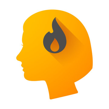 Woman head icon with a flame