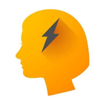 Woman head icon with a lightning