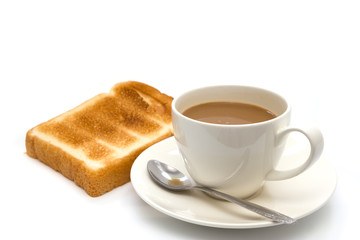 Fototapeta na wymiar Coffee and toast isolated on white background