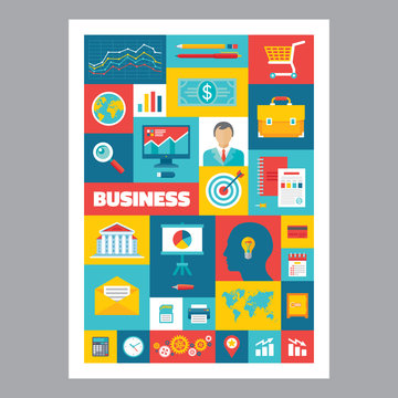 Business - poster in flat design style. Vector icons set.