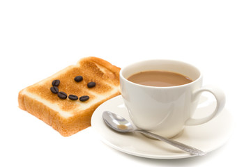 Coffee and toast isolated on white background