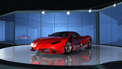 Obraz premium Futuristischer Sportwagen im Showroom