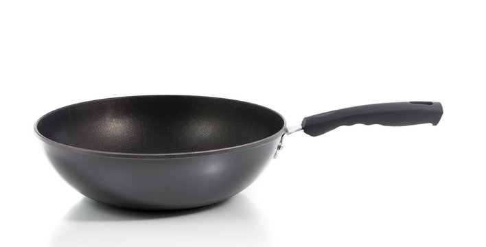 Closeup black frying pan isolated
