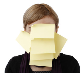 Woman and post it