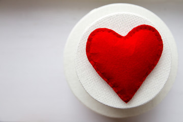 textile red heart handmade on gift boxes