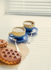 hot coffee and cookies in morning. Soft vintage colors