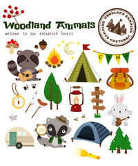 Woodland Animal Camping Vector Set