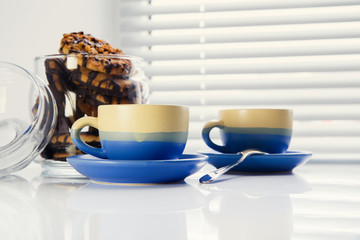 hot coffee and cookies in morning. Soft vintage colors