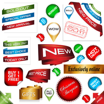 e-commerce signs and ribbons set vector illustration