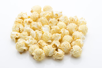 Popcorn isolated on the white background.
