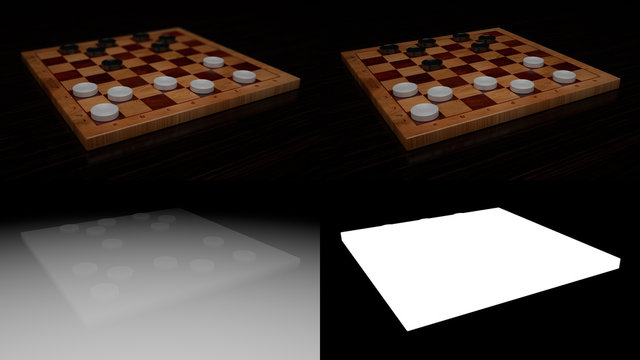 Checkers Game Board with Z-depth and Alpha Channel