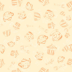 Tea party seamless pattern. Abstract background with tea cup