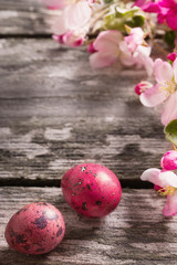 Easter eggs on wooden background